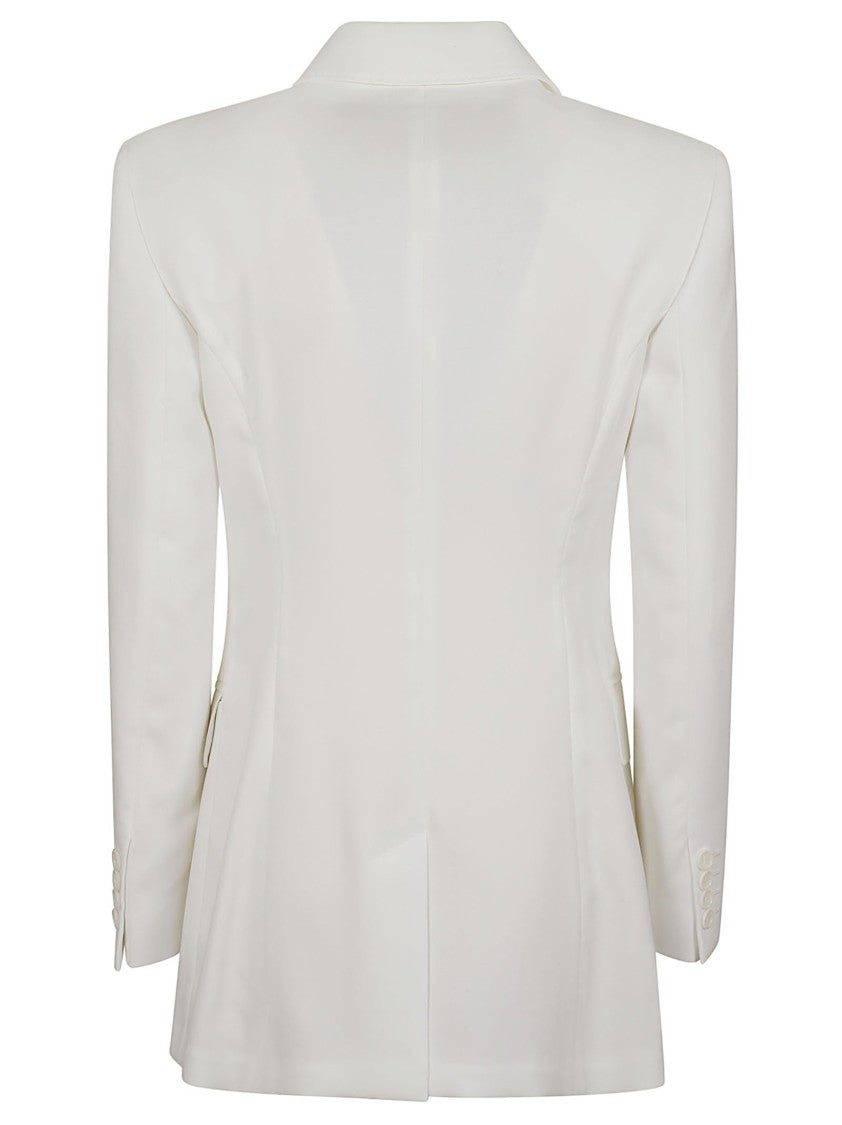 Max Mara Fitted Optical White Blazer With Peak Lapels