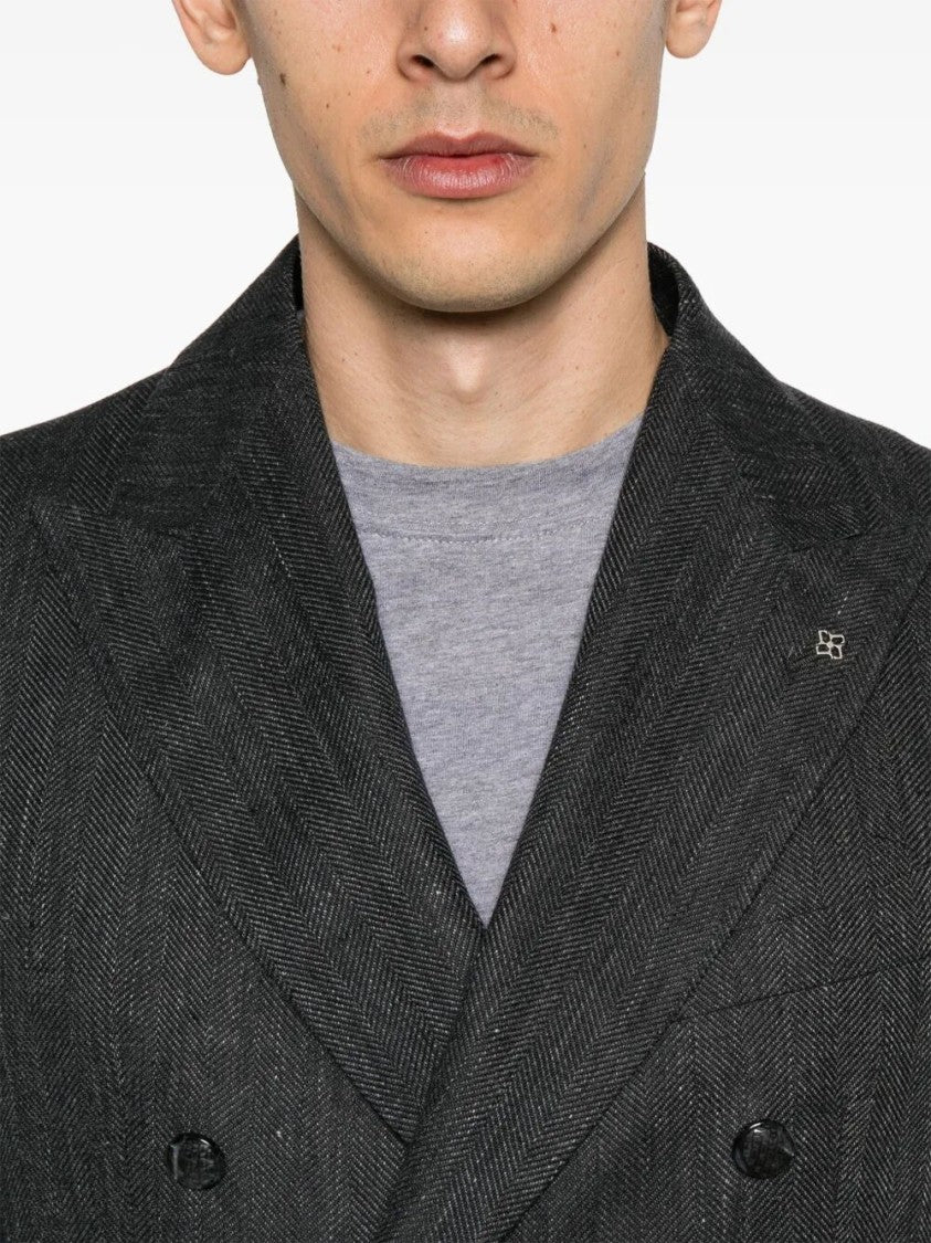 Tagliatore Double-Breasted Textured Linen Jacket