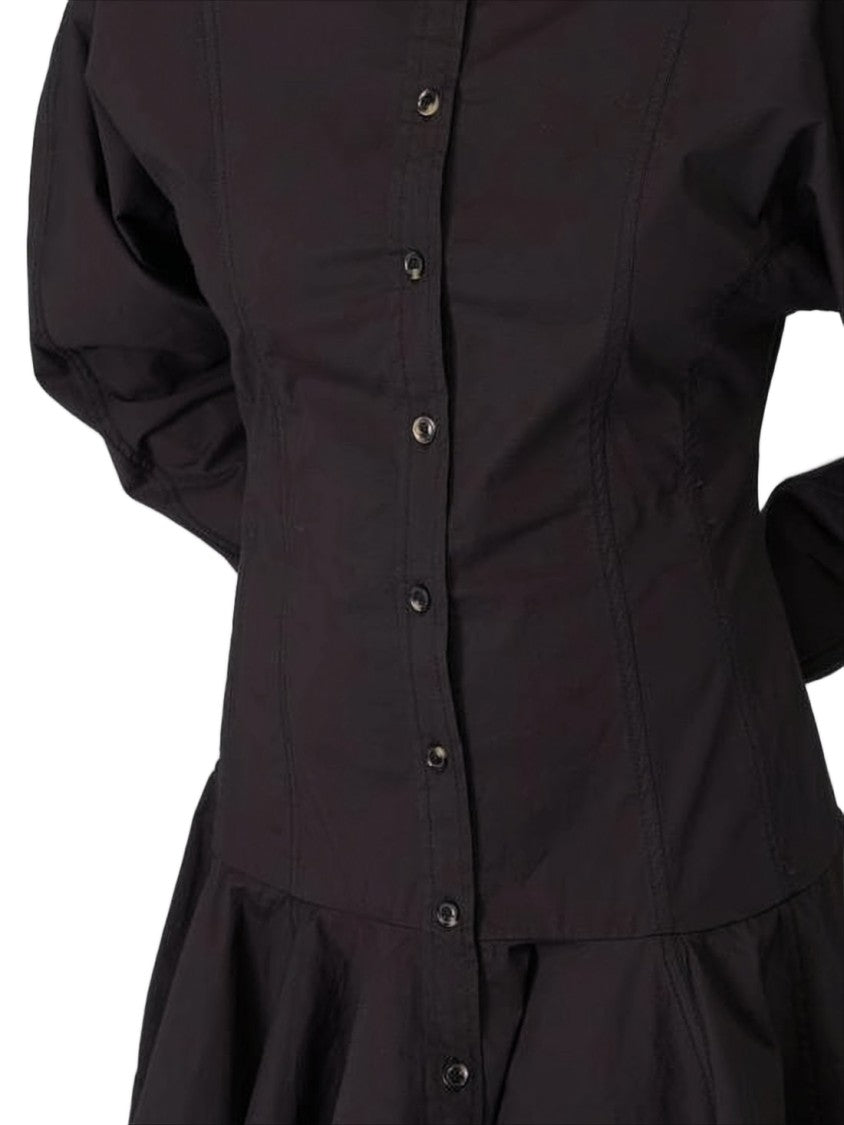 Ganni Structured Black Midi Dress With Ruffled Hem