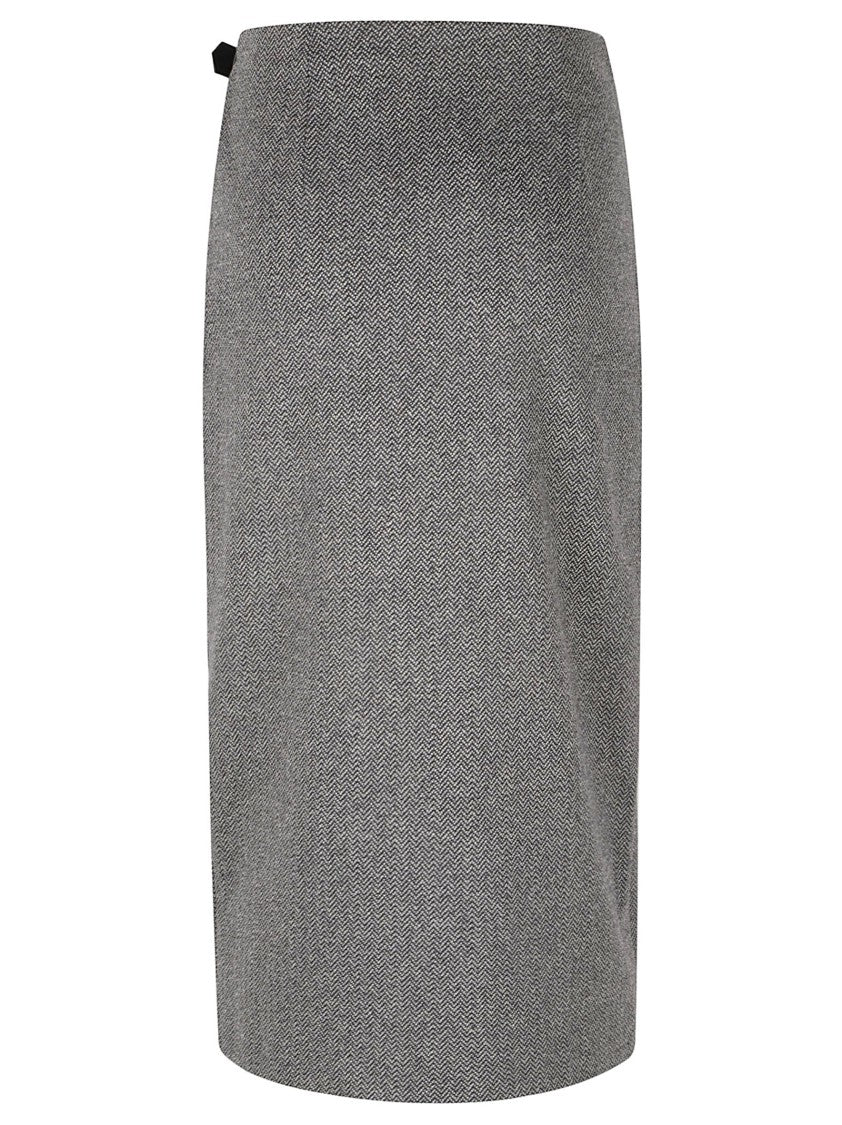 Max Mara Knee-Length Herringbone Skirt With Leather Belt