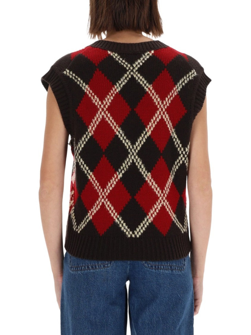 Guest In Residence Argyle Sleeveless V-Neck Vest