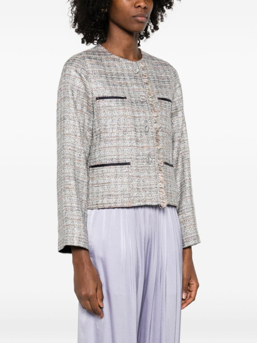 Forte Forte Cropped Collarless Jacket In Light Textured Tweed