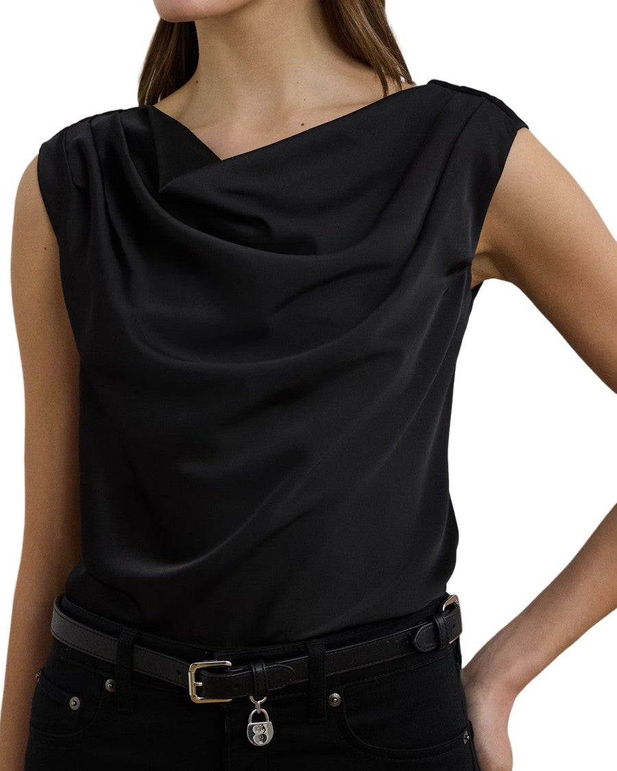 Lauren Ralph Lauren Draped Black Blouse With Cowl Neck