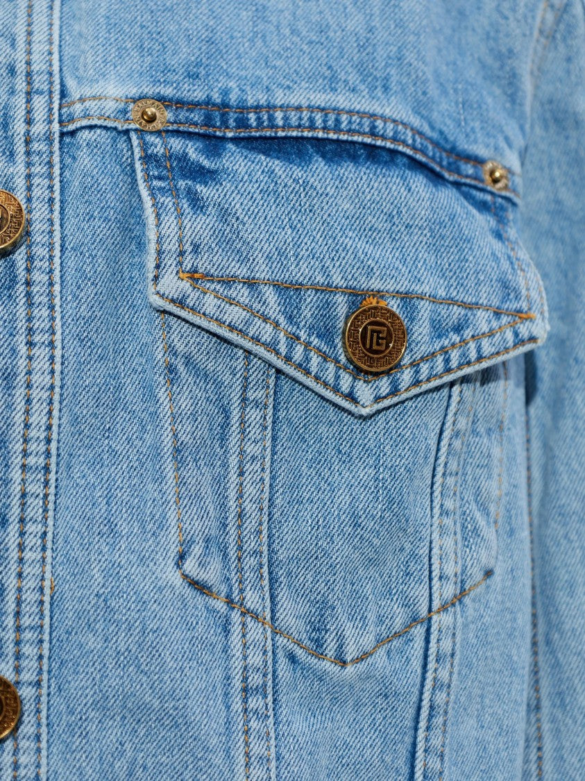Balmain Cropped Light Blue Denim Jacket