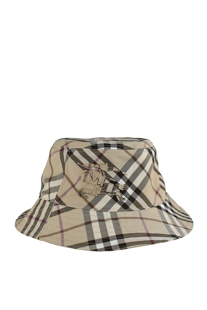 Burberry Beige Check Bucket Hat With Tone-On-Tone Embroidered Logo