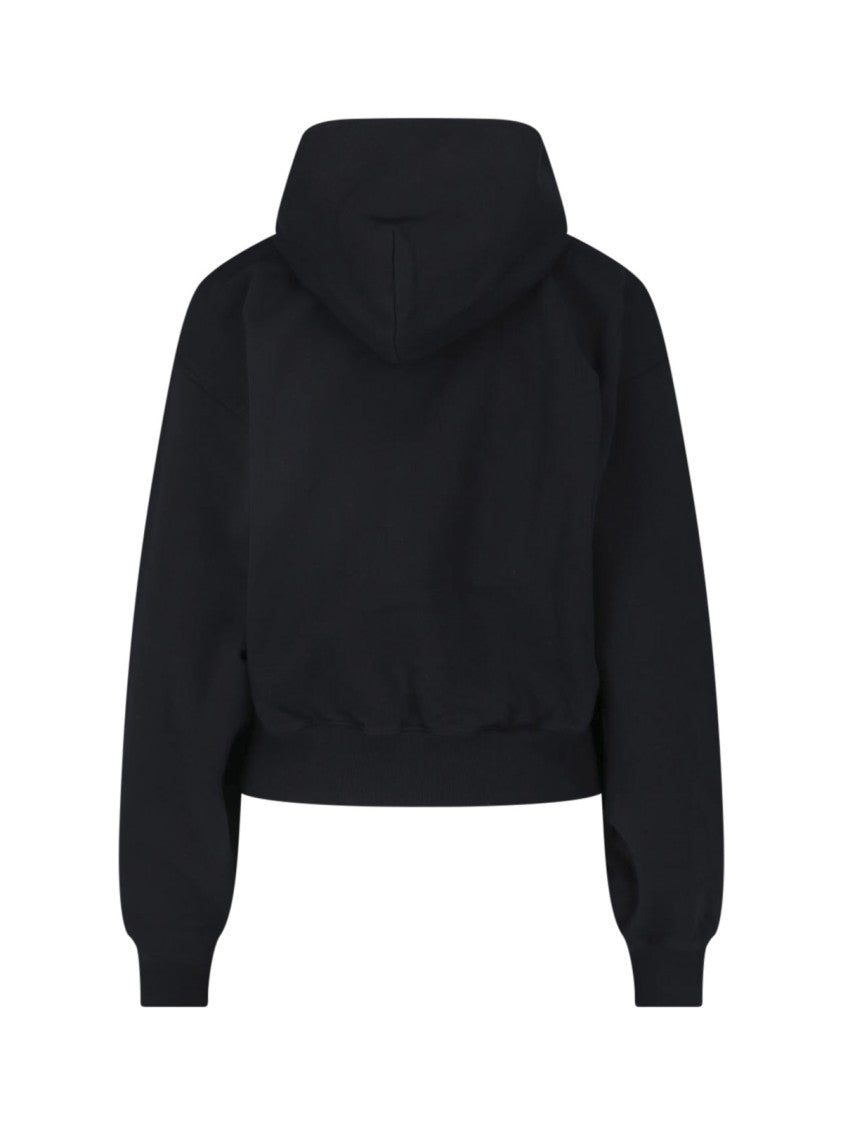Alexander Wang Cropped Hoodie With Zip Closure And Drawstring Hood