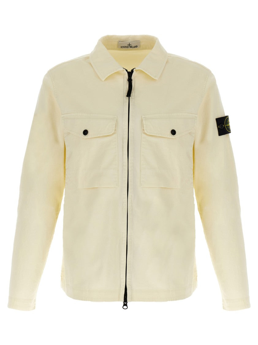 Stone Island Stretch Cotton Overshirt With Zip Closure