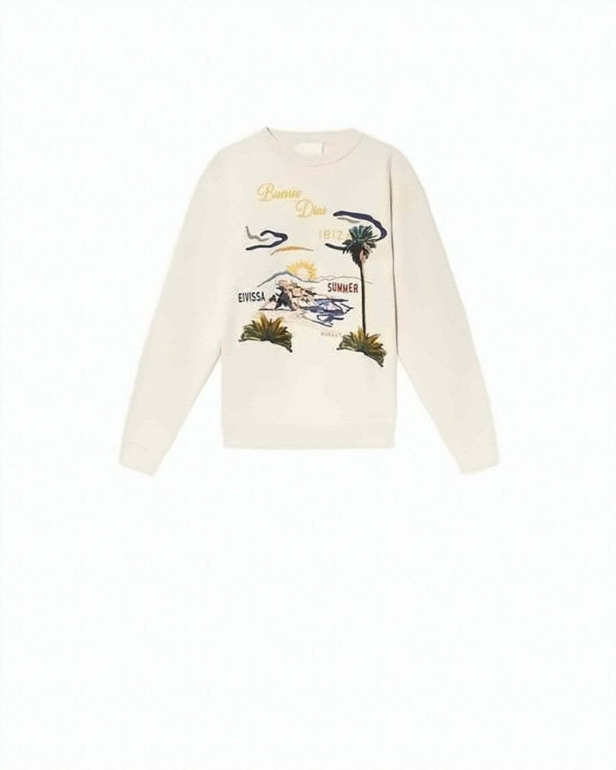 Isabel Marant Cream Embroidered Sweatshirt With Scenic Design