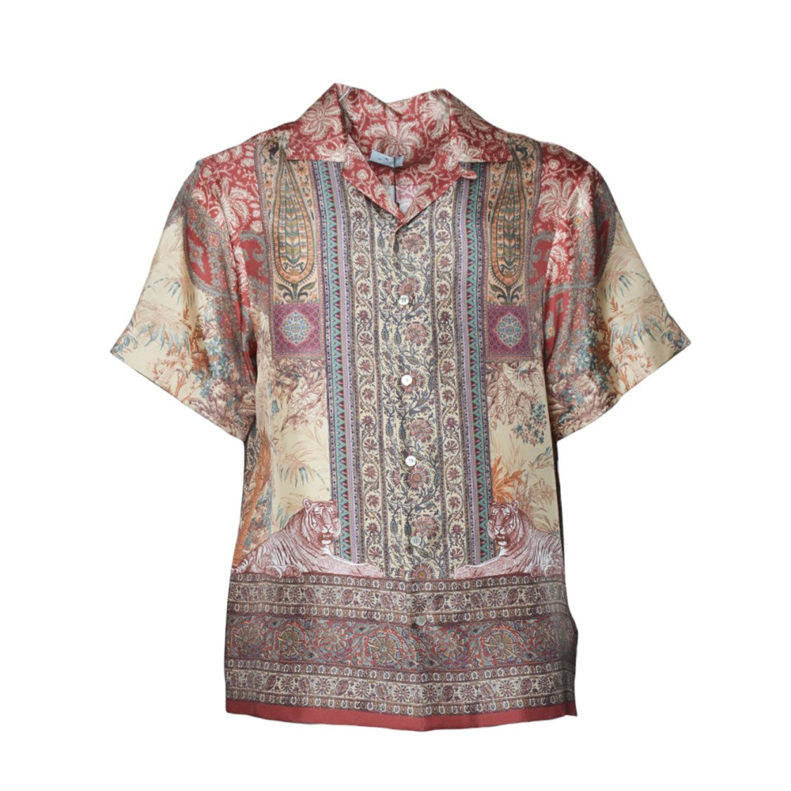 Etro Red Silk Bowling Shirt With Print