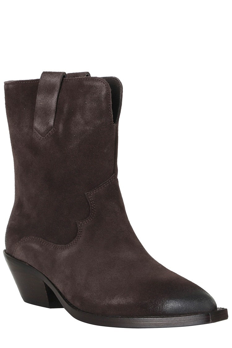 Ash Dark Brown Pointed-Toe Suede Velour Ankle Boots