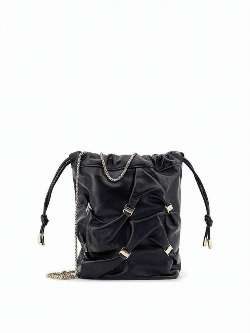 Salvatore Ferragamo Black Ruched Soft Lambskin Shoulder Bag