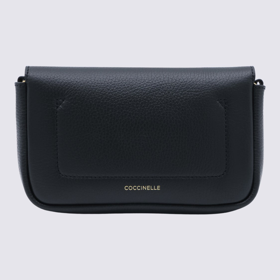 Coccinelle Rectangular Black Pebbled Leather Bag With Gold Hardware