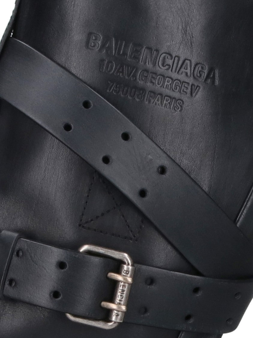 Balenciaga Black Venom Distressed Calfskin Buckle Boots