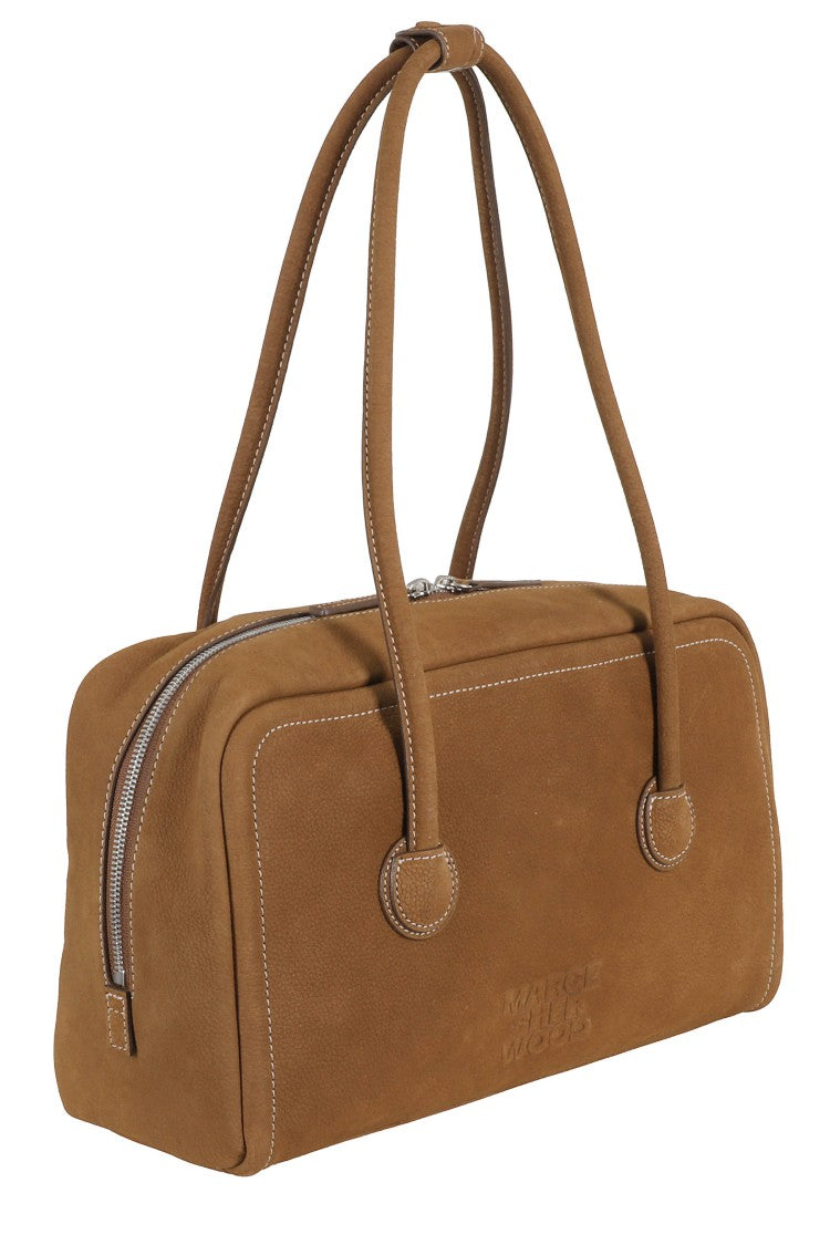 Margesherwood Brown Soft Boston Double-Slider Suede Shoulder Bag