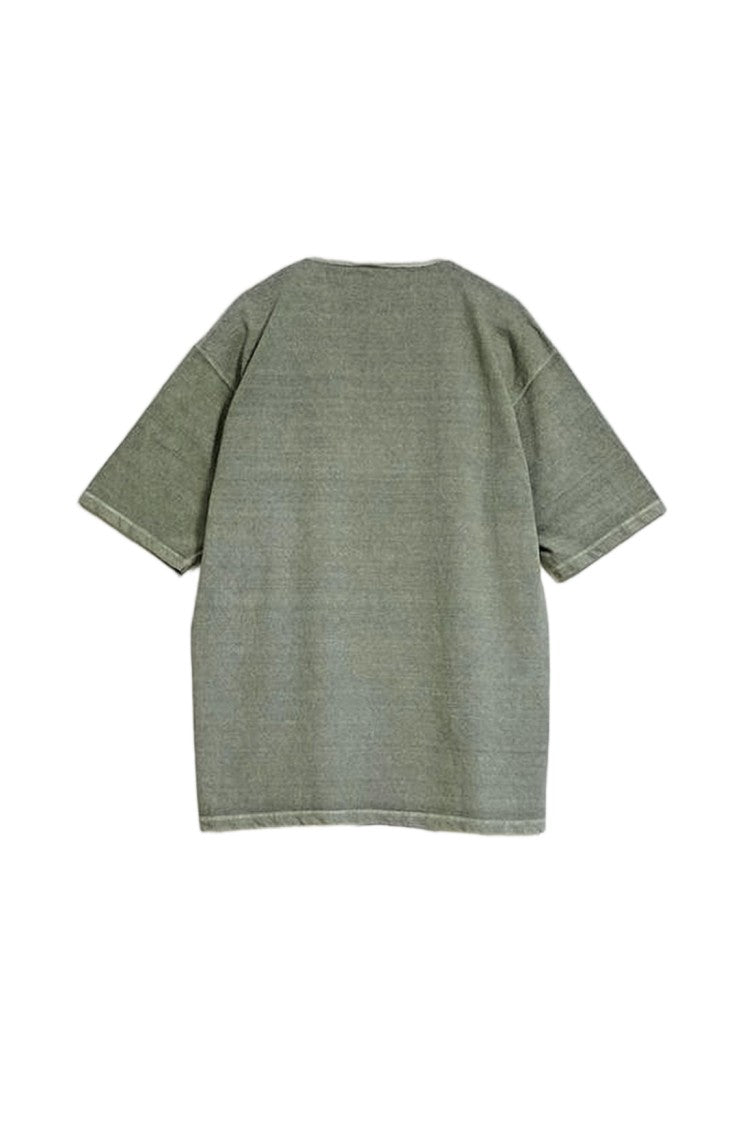 Nigel Cabourn Textured Green Short-Sleeved T-Shirt With Partial Button Placket