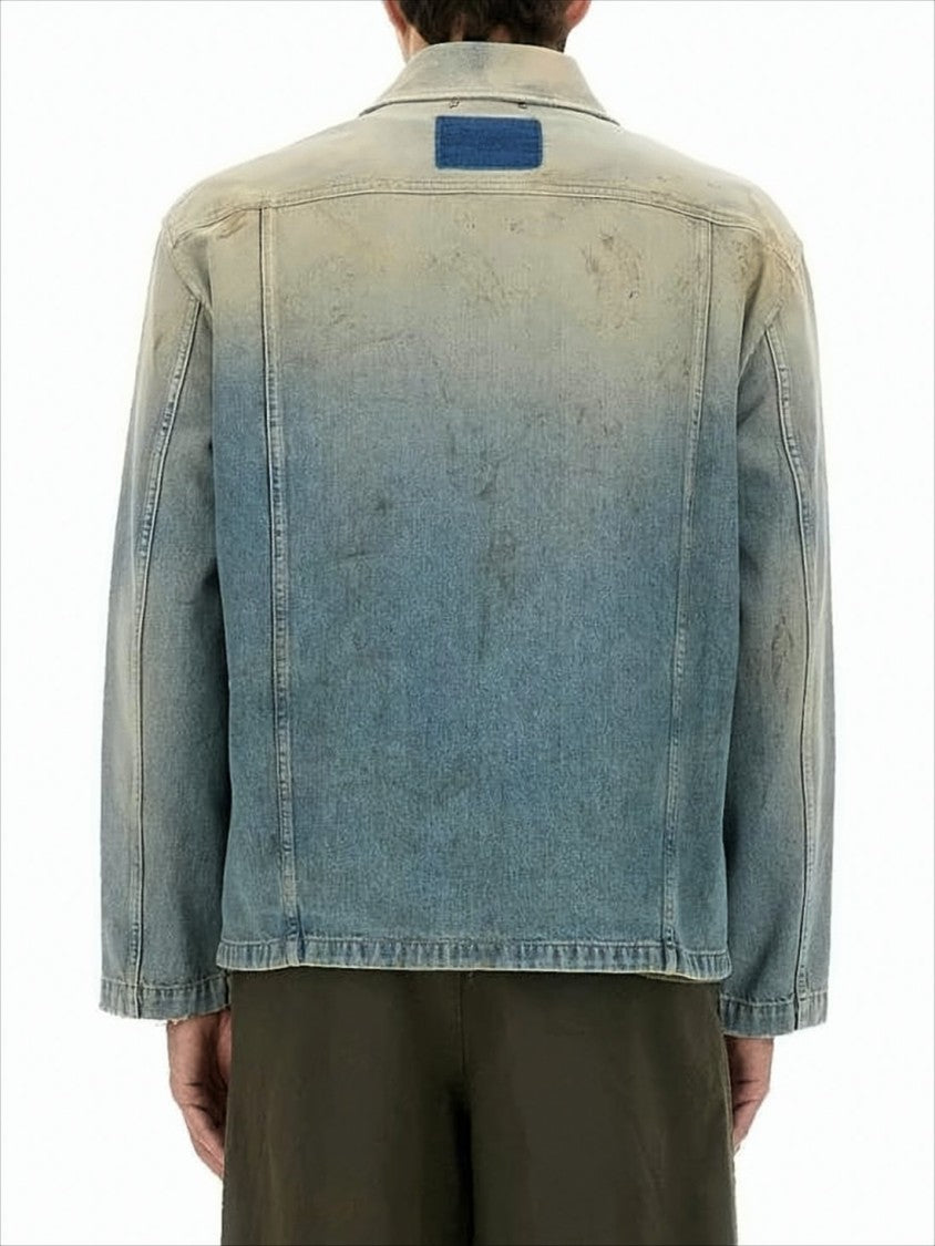 Golden Goose Distressed Blue Denim Jacket With Classic Collar