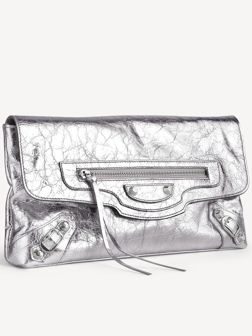 Balenciaga Le City Metallic Silver Crinkled Clutch