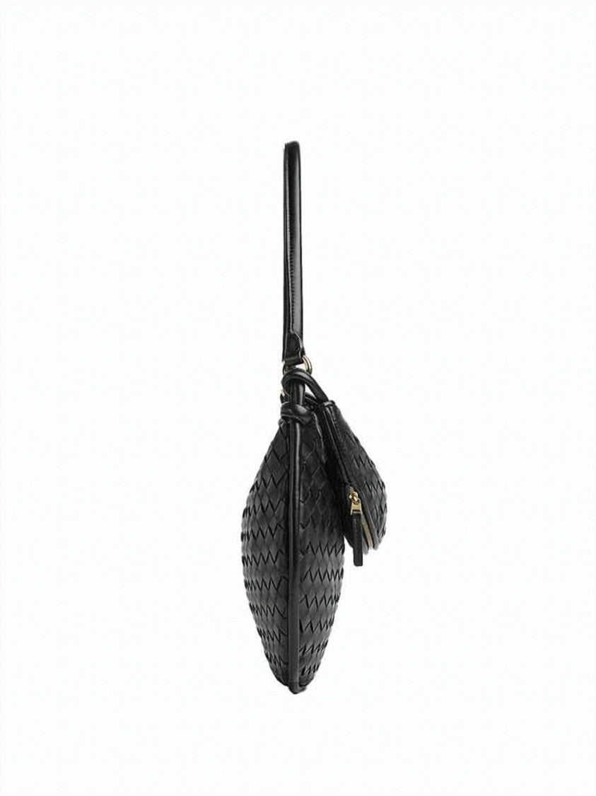 Bottega Veneta Medium Crescent-Shaped Woven Leather Handbag With Gold Hardware
