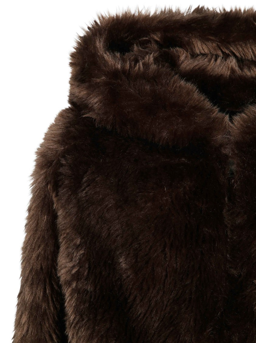 Parosh Brown Hooded Faux Fur Down Jacket