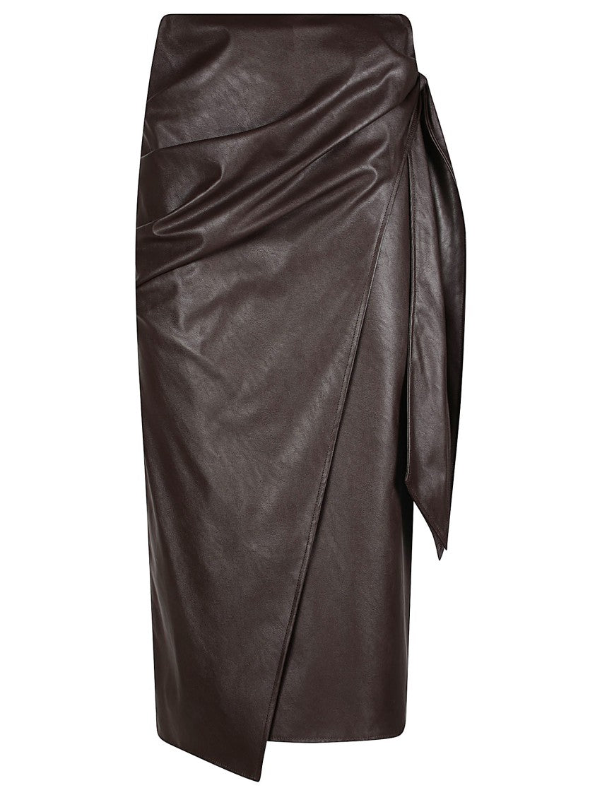Elisabetta Franchi Wrap-Style Midi Skirt With Faux Leather Finish And Asymmetrical Hemline