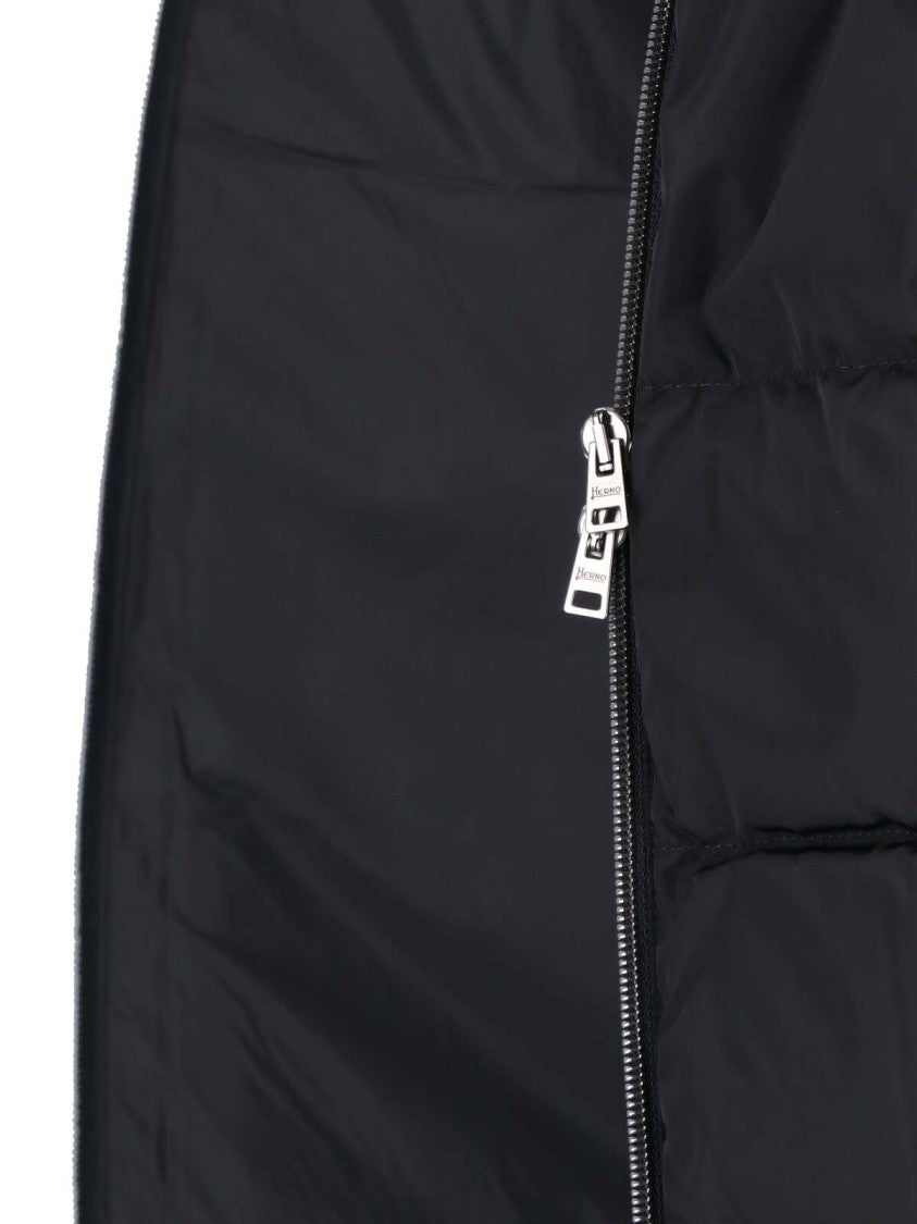 Herno Black High-Collar Padded Virgin Wool Cardigan