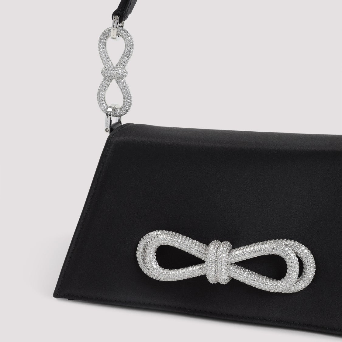Mach & Mach Samatha Double Bow Satin Black Silk Shoulder Bag