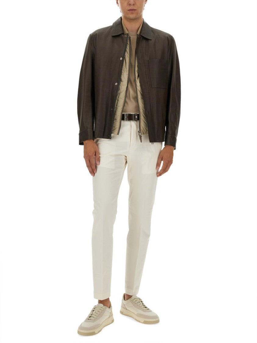 Boss Camel Brown Leather Jacket With Classic Collar