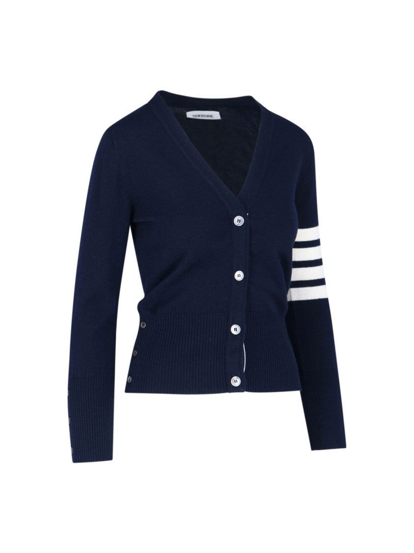 Thom Browne Iconic Cashmere Cardigan With 4-Bar Detail And V-Neckline