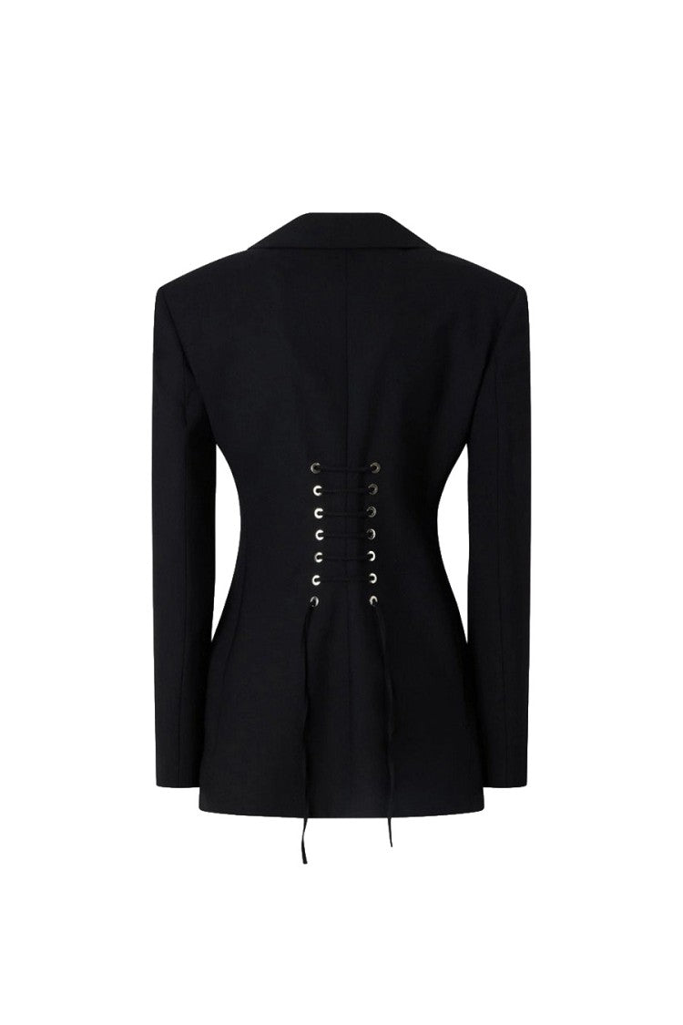 Pinko Black Polyester-Wool Blend Lace-Up Blazer