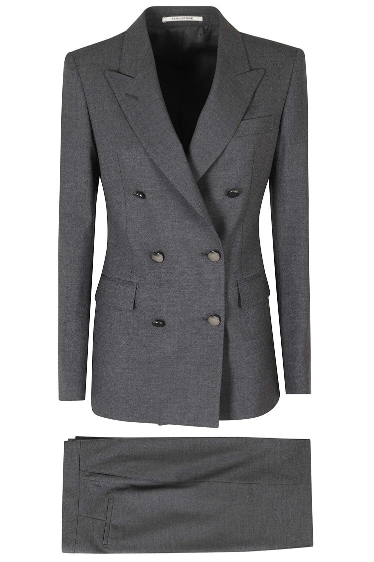 Tagliatore Anthracite Double-Breasted Metal Buttons Wool-Blend Suit