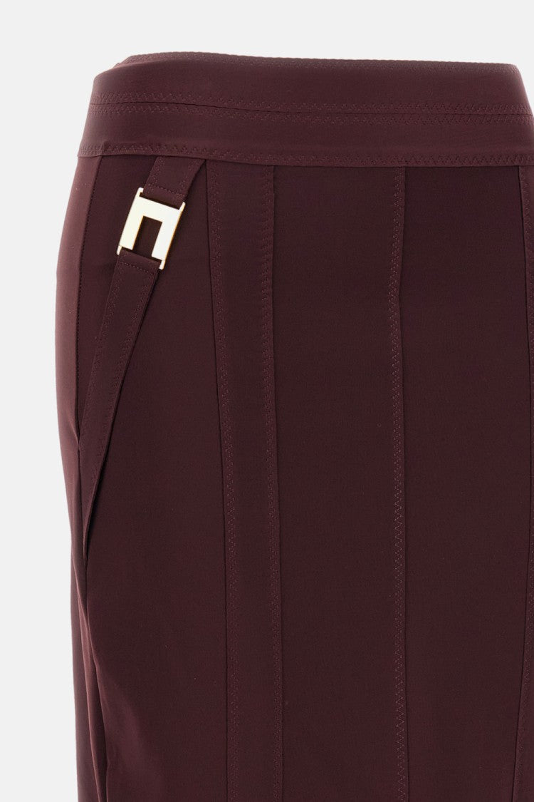 Elisabetta Franchi Gold-Colored Buckle Accents Burgundy Midi Skirt