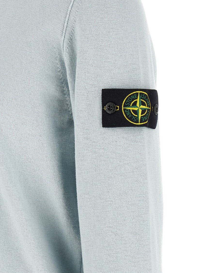 Stone Island Minimalist Blue Knit Sweater With Logo Badge Application