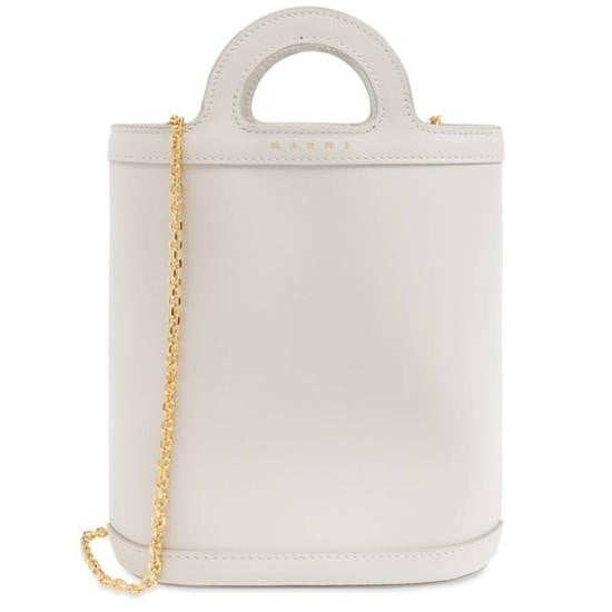 Marni Structured White Tote Bag With Gold Chain Strap