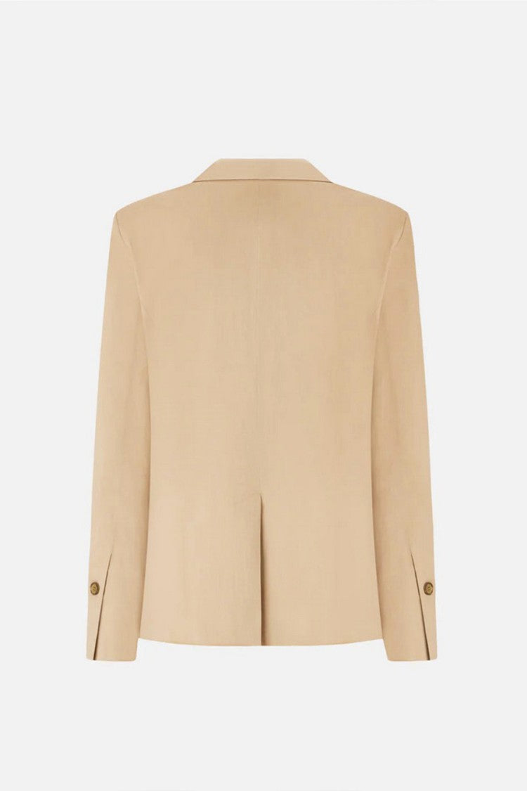 Pinko Beige Freda Single-Breasted Gold Button Linen-Blend Blazer