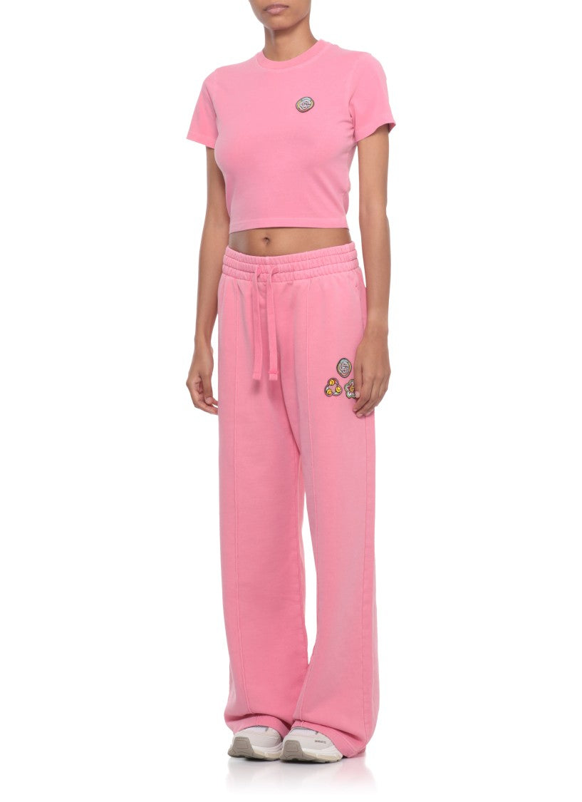 Casablanca Cropped Pink Cotton Sweatshirt With Embroidered Logo Patch