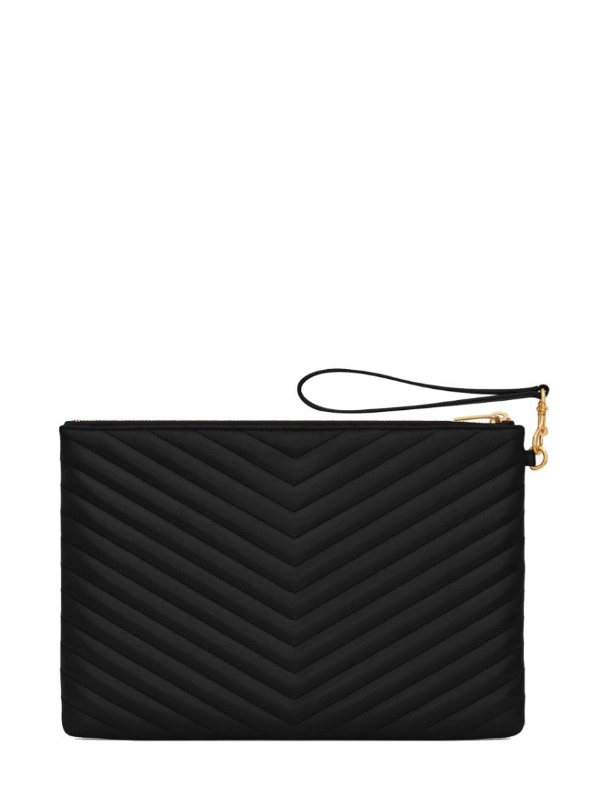 Saint Laurent Quilted Leather Tablet Clutch With Chevron Design