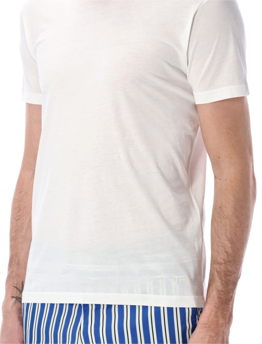 Tom Ford Classic Crew Neck Tee With Cotton-Silk Blend And Embroidered Logo