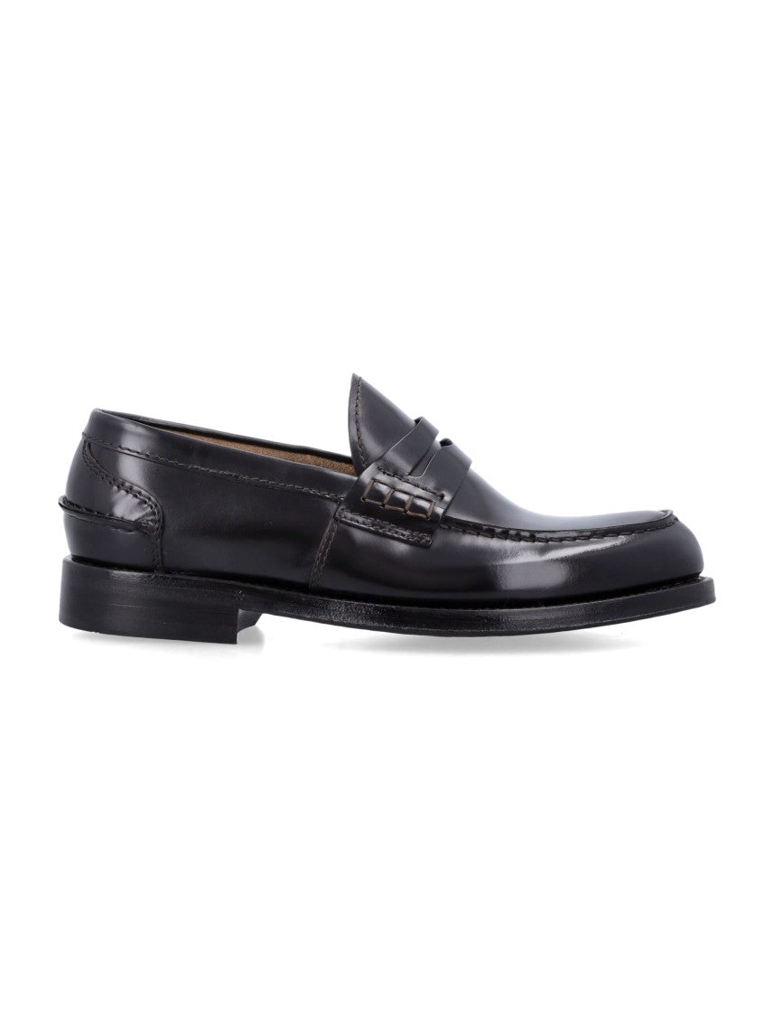 Green George Polished Black Leather Loafers