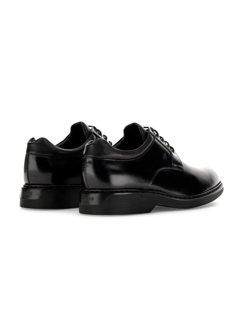 Hogan Black Leather Dress Shoes