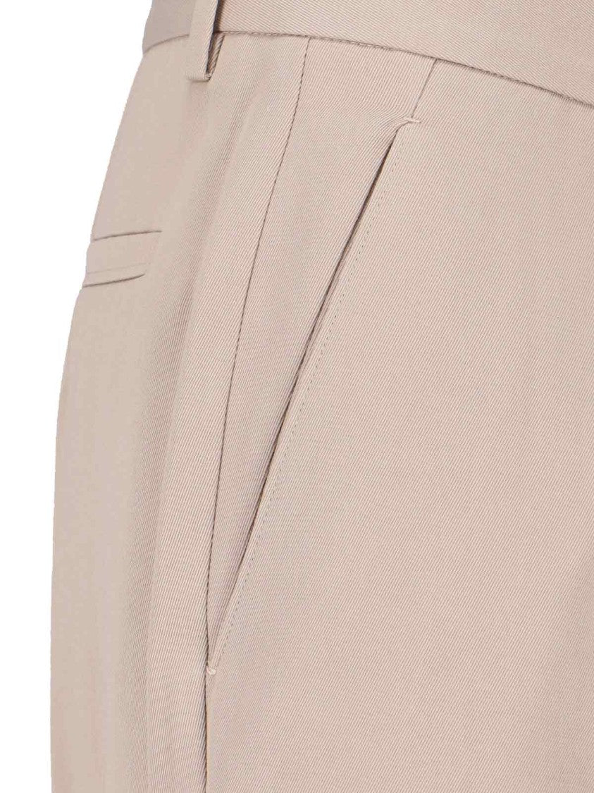 Zegna Beige Mid-Rise Tailored Trousers With Pin-Tuck Details
