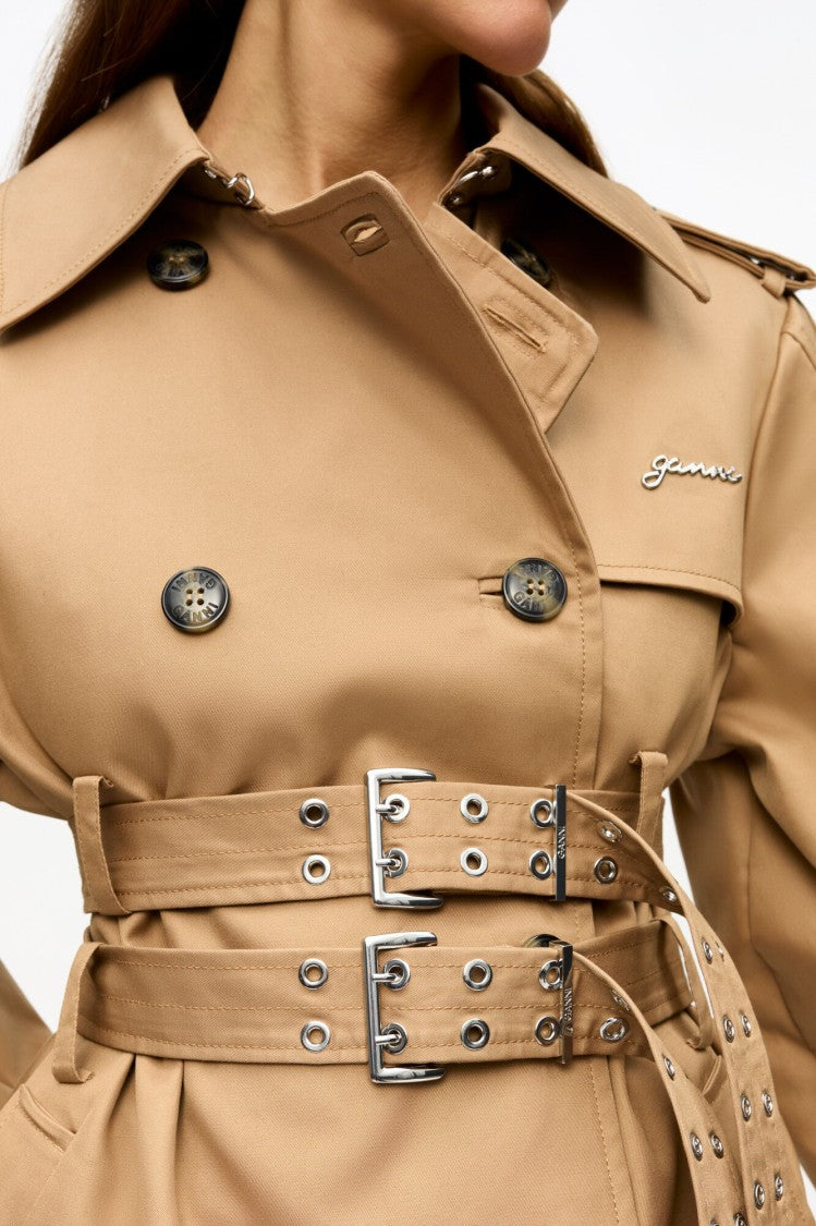 Ganni Camel Bonded Cotton Trench Coat