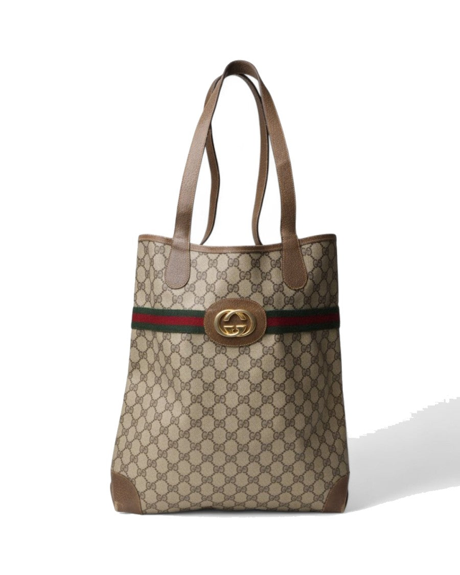 Gucci Large Vertical Gg Supreme Shopper In Brown