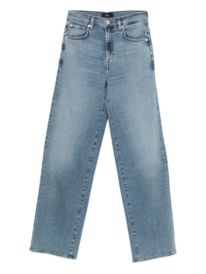 Seven Light Blue Straight-Leg Jeans With Five Pockets And Mid-Rise Fit
