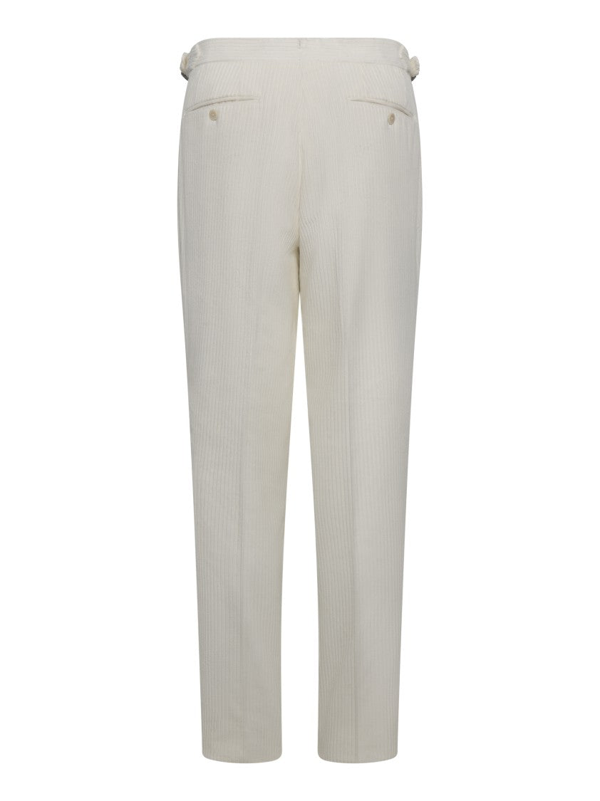 Franzese Collection Tailored Cream Trousers With Vertical Ribbed Texture