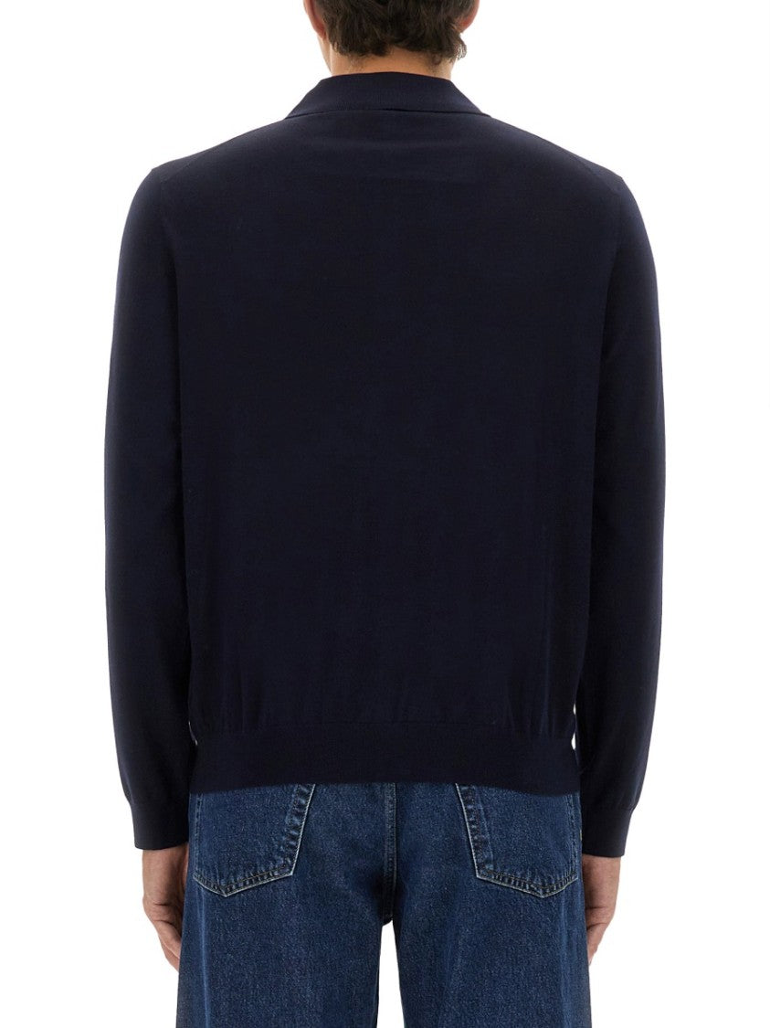 Sunflower Classic Black Wool Polo With Collared Neckline