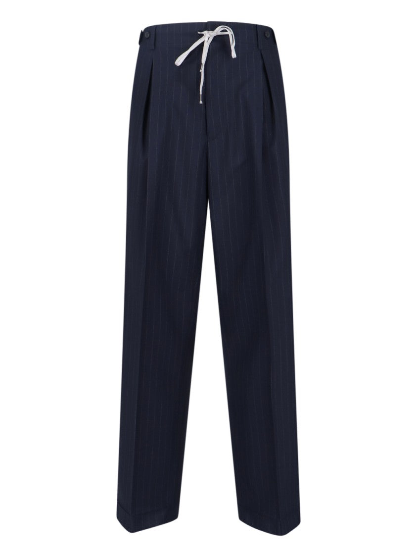 Maison Margiela Navy Blue Wool Trousers With White Pinstripe