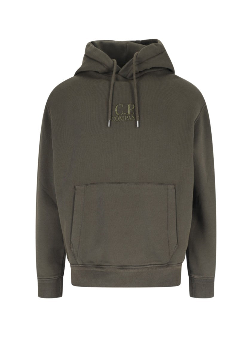 C.P. Company Green Cotton Hoodie With Drawstring