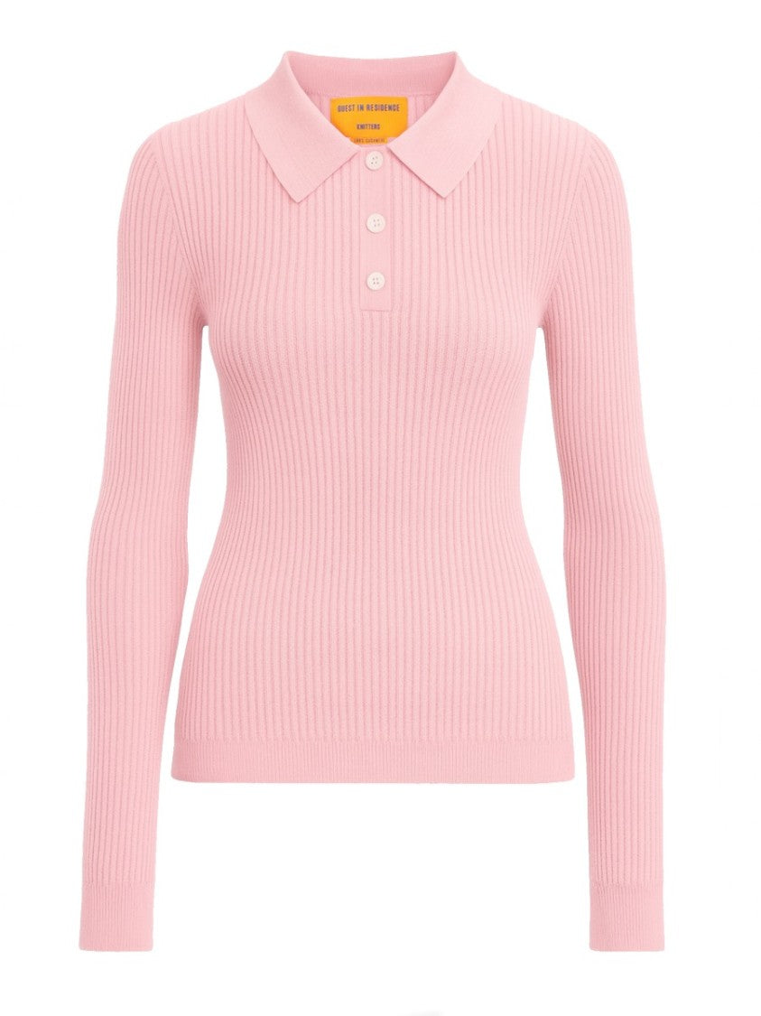 Guest In Residence Neutrals Long Sleeve Ribbed Cashmere Polo Shirt