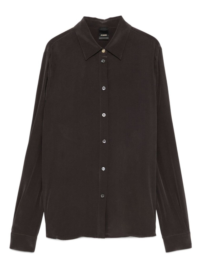 Pinko Silk Brown Shirt With Classic Button-Down Front