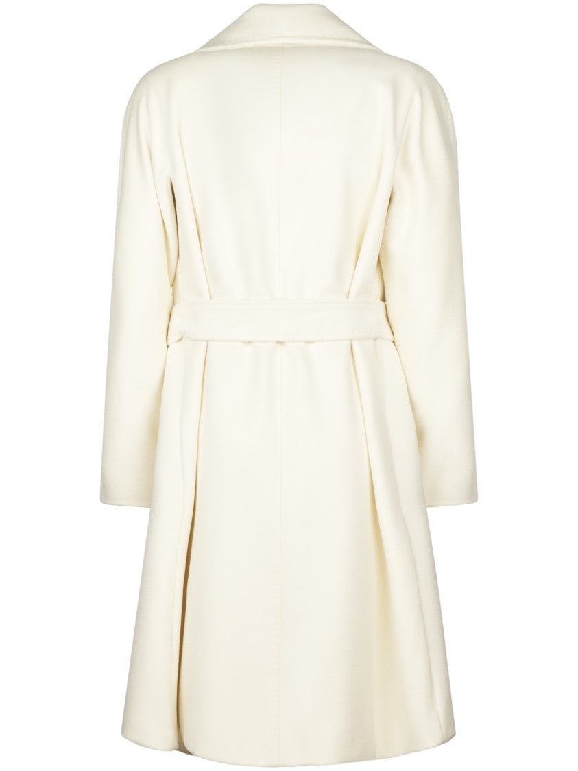 Max Mara Three-Quarter Sleeve Coat With Wide Lapel And Self-Tie Belt